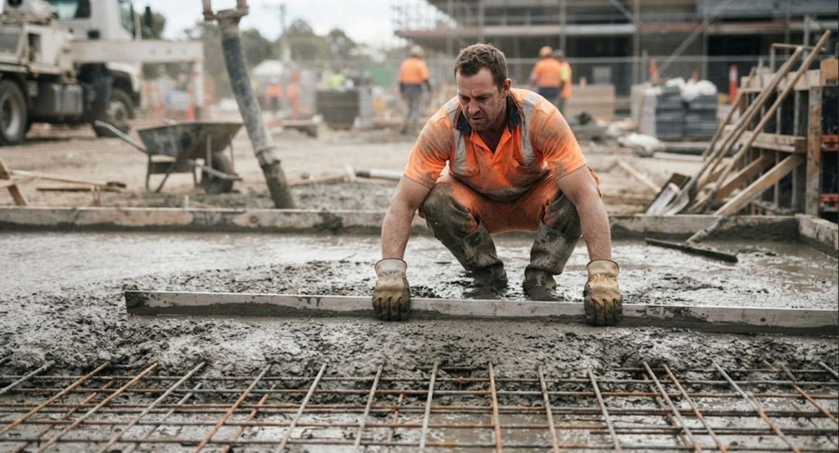 Dallage béton en cours de réalisation