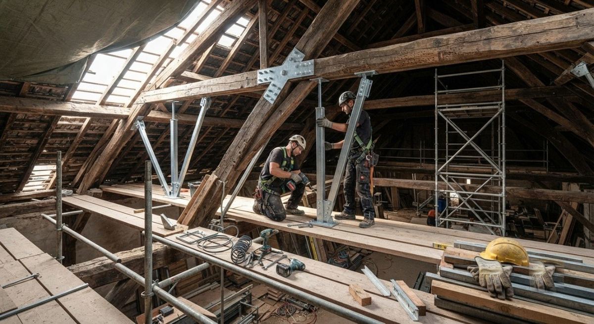 Charpente bois renforcée dans des combles